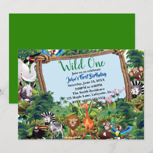 Convites Wild One Safari Animal Festa de aniversário
