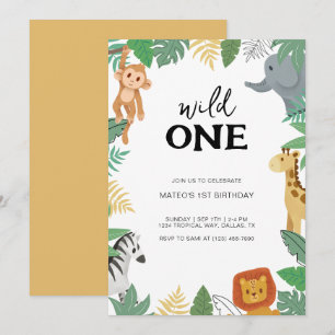 Convites Wild One Safari Animal First Festa de aniversário
