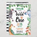 Convites Wild One Safari Animal Kids primeiro aniversario<br><div class="desc">Watercolor Wild One primeiro aniversario Safari Animal Aniversário de criança Invitation. Zebra,  rinoceronte,  girafa e merkats com folhas em um tema safari. O Wild One aniversário de criança convida para uma festa selvagem de safari. www.SamAnnDesigns.com</div>