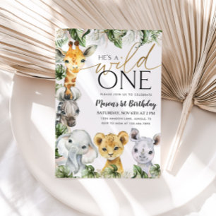 Convites Wild One Safari Animal primeiro aniversario Boys I