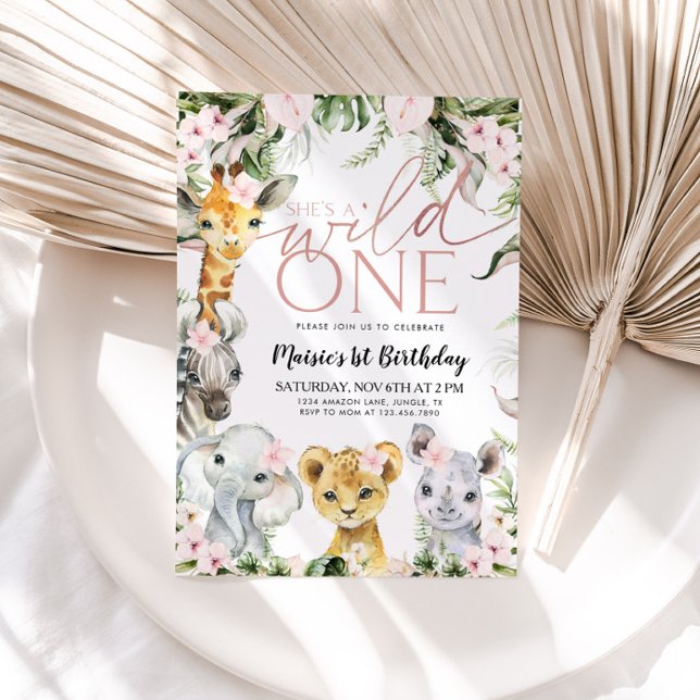 Convites Wild One Safari Animal primeiro aniversario Girl I (Criador carregado)