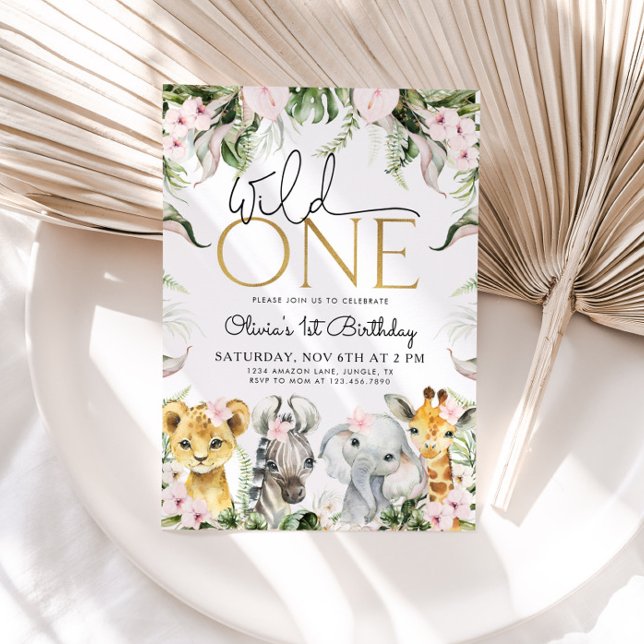 Convites Wild One Safari Animal primeiro aniversario Girl I (Criador carregado)