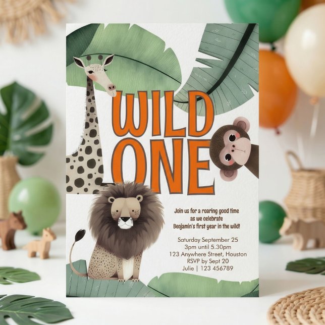 Convites Wild One Safari Animals 1st Birthday Party (Criador carregado)