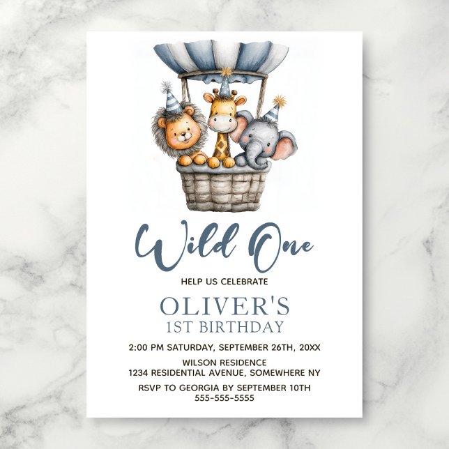 Convites Wild One Safari Animals 1st Birthday Party (Criador carregado)