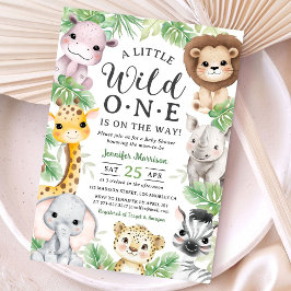 Convites Wild One Safari Animals Baby Shower Invitation