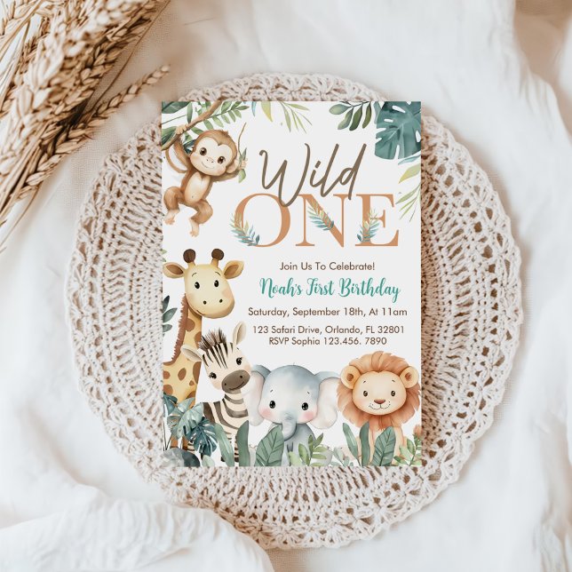 Convites Wild One Safari Animals Boy Birthday Party (Criador carregado)