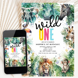Convites Wild ONE' Safari Animals Cool 1st Birthday