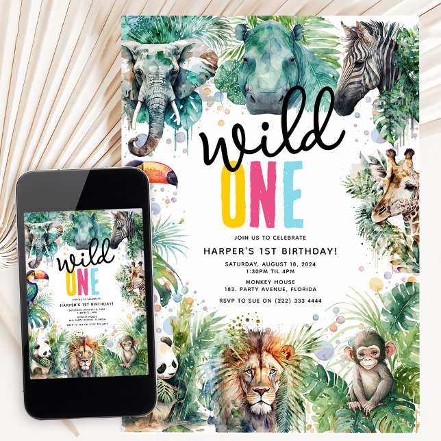 Convites Wild ONE' Safari Animals Cool 1st Birthday (Criador carregado)