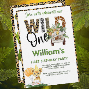 Convites Wild One Safari Animals First Birthday Boy 