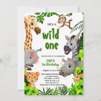 Convites Wild One Safari Animals Jungle Birthday