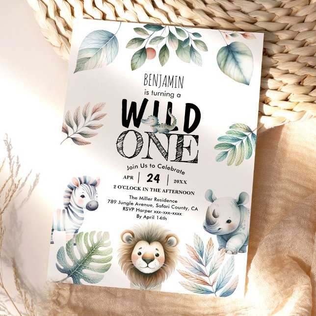 Convites Wild One Safari Baby Boy primeiro aniversario (Criador carregado)