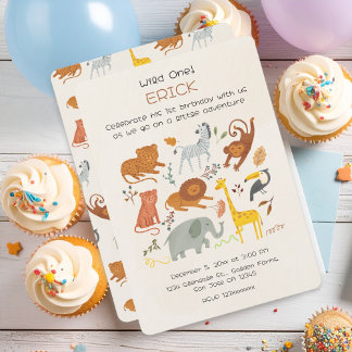 Convites Wild One Safari First Birthday Invitation for Boys
