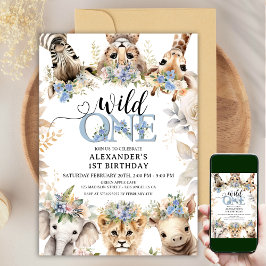 Convites Wild ONE | Safari Garoto primeiro aniversario Selv