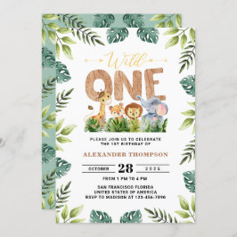 Convites Wild One Safari Greenery primeiro aniversario