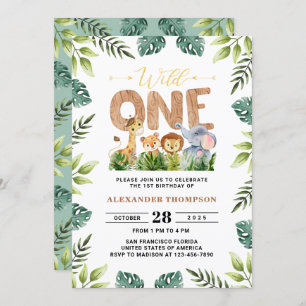 Convites Wild One Safari Greenery primeiro aniversario