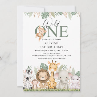 Convites Wild One Safari Jungle Animals 1st Birthday