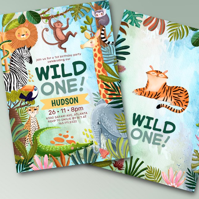 Convites Wild one safari jungle animals boy birthday (Criador carregado)