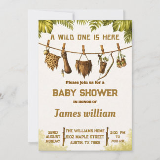 Convites Wild One Safari Jungle Baby Shower Invitation
