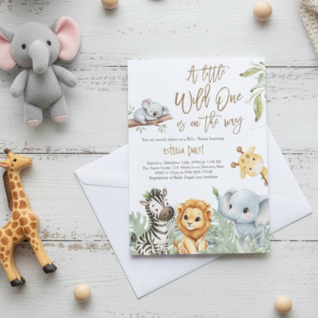 Convites Wild One Safari Jungle cute Animals Baby Shower (Criador carregado)