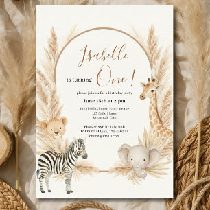 Convites Wild One Safari Pampas Boho Festa de aniversário