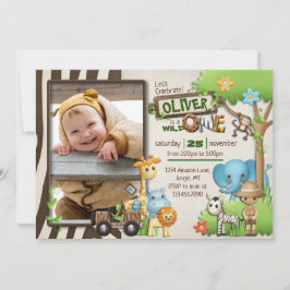 Convites Wild One Safari Photo Birthday for boy