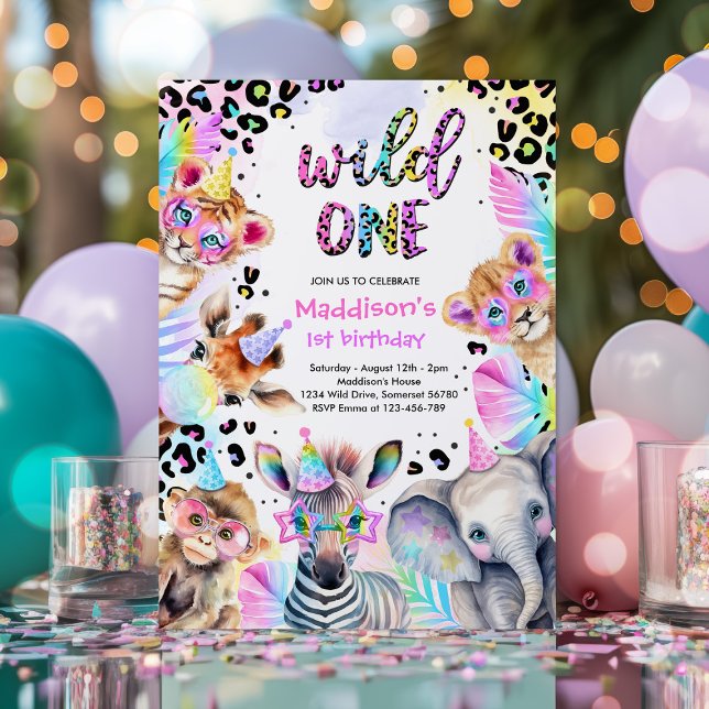 Convites Wild One Safari Pink Girl Leopard Festa de anivers (Criador carregado)