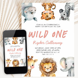 Convites Wild One Safari Theme Girl's First Birthday Party