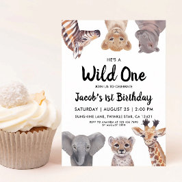 Convites Wild One Safari Zoo Animals First Birthday