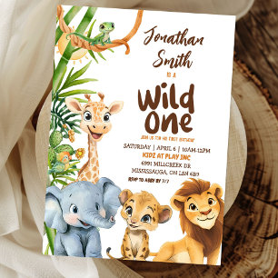 Convites Wild One Savannah Safari Menino Primeiro Aniversár