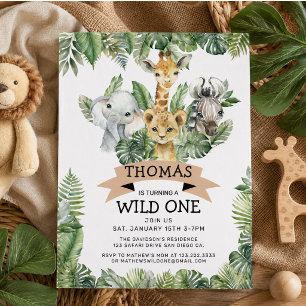 Convites Wild One Tropical Jungle Safari Birthday