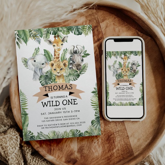 Convites Wild One Tropical Jungle Safari Birthday (Criador carregado)