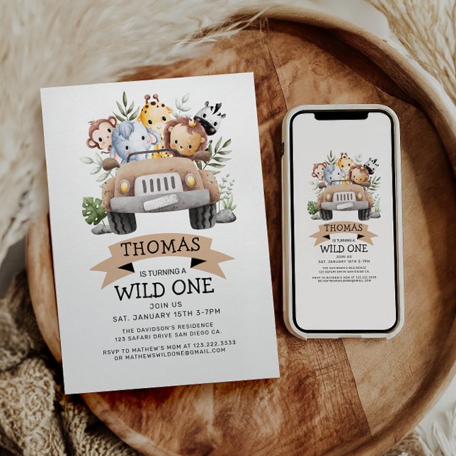 Convites Wild One Tropical Jungle Safari Birthday (Criador carregado)