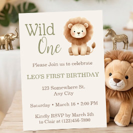 Convites Wild One Watercolor Safari Lion First Birthday