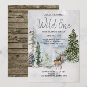 Convites Wild One Winter Woodland Deer First Birthday
