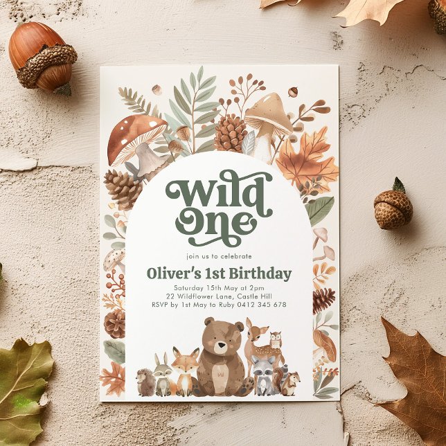 Convites Wild One Woodland 1st Birthday Party (Wild One! Woodlands 1st Birthday Party Invitation)