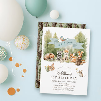 Convites Wild One Woodland Animals Forest Boy 1st Birthday