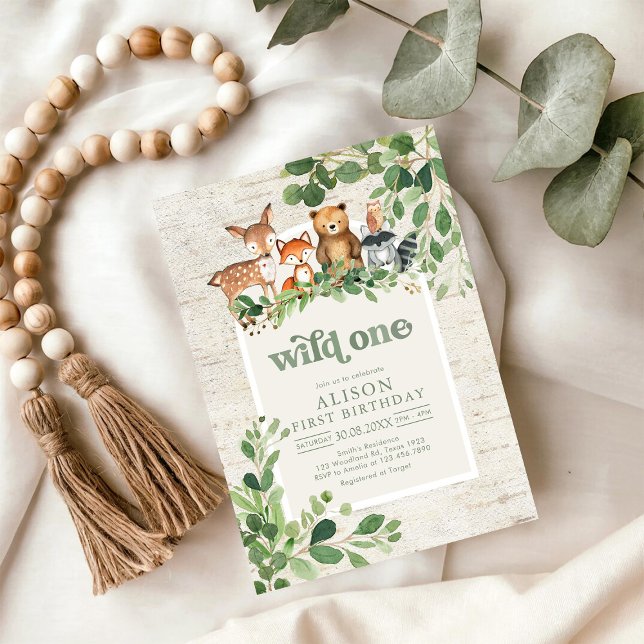 Convites Wild One Woodland Party Animals 1st Birthday (Criador carregado)