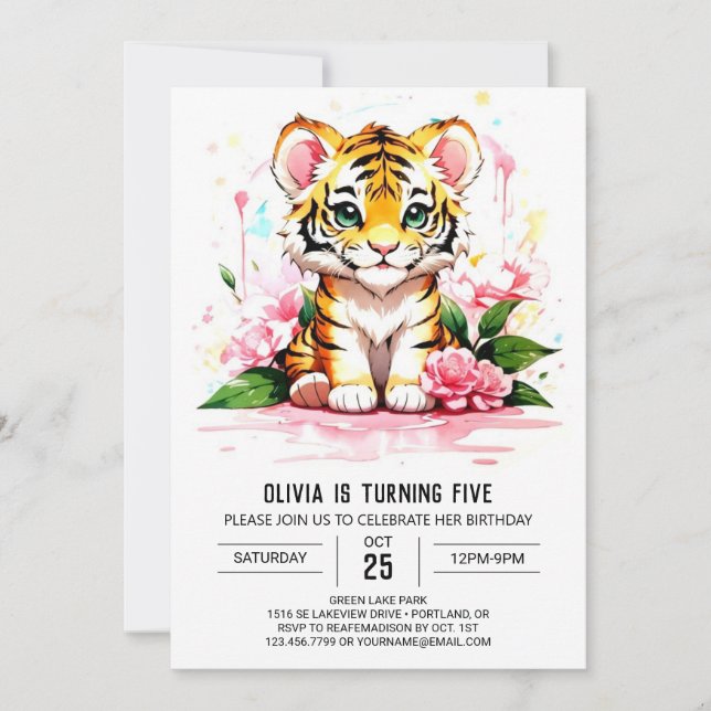 Convites Wild One's Whimsical Tiger Birthday (Frente)