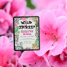 Convites Wild & Three Pink Jungle Birthday