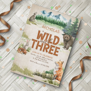 Convites Wild Três Woodland Animal aniversário de 3 anos