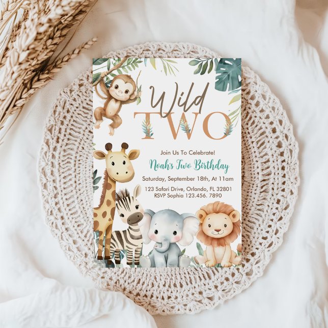 Convites Wild Two Safari Animals Boy Birthday Party (Criador carregado)