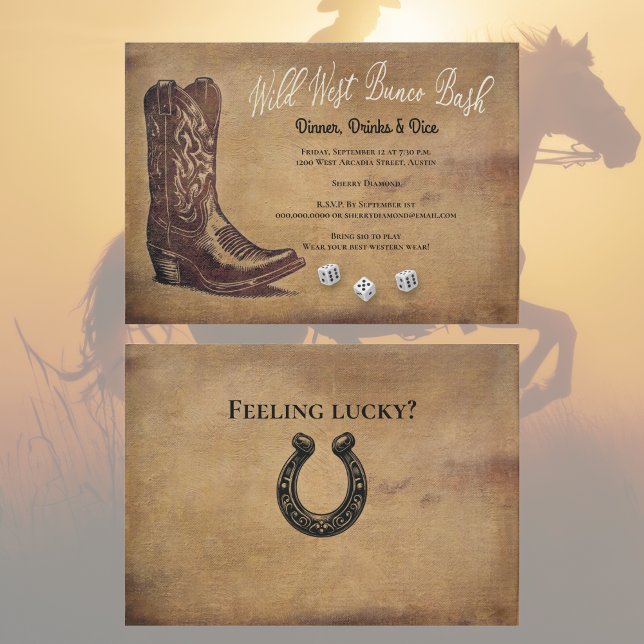 Convites Wild West Cowboy Boot Bunco (Bunco Invitation - Western themed for your favorite cowgirls and cowboys. Wild West Bunco Bash. )