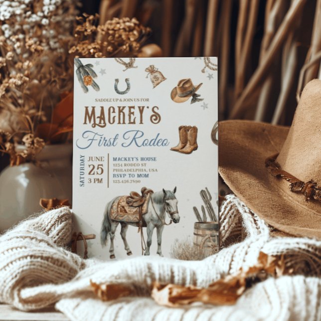 Convites Wild West First Rodeo Cowboy Birthday Ocidental (Criador carregado)