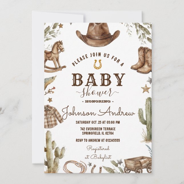 Convites Wild West Western Baby Shower Rodeo Boy (Frente)