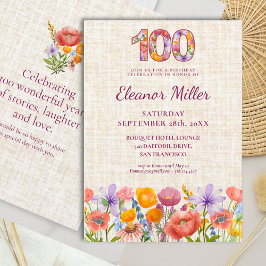 Convites Wildflower 100th Birthday Party - Floral Number