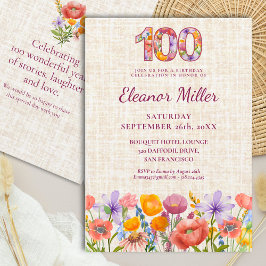 Convites Wildflower 100th Birthday Party - Floral Number