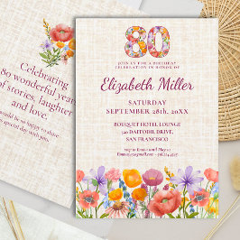Convites Wildflower 80th Birthday Party - Floral Number