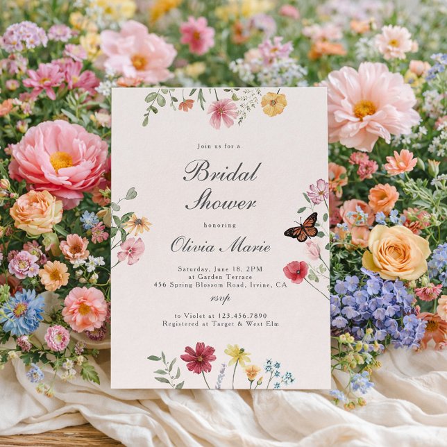 Convites Wildflower and Butterfly Bridal Shower (Criador carregado)