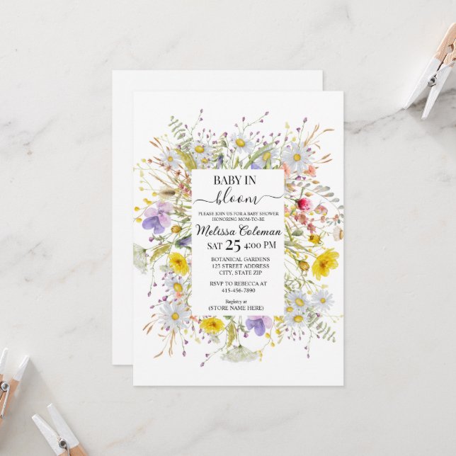 Convites Wildflower Baby In Bloom Baby Shower  (Frente/Verso In Situ)