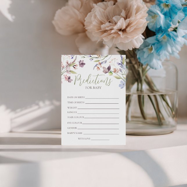Convites Wildflower Baby Predictions Card (Criador carregado)